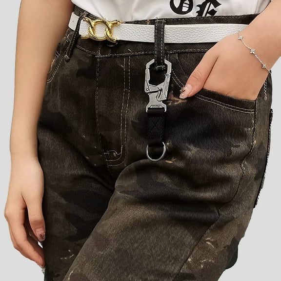 Mechanical buckle, double lock design zinc alloy car key chain, outdoor camping and cycling backpack accessories