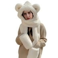 thumbnail image 2 of Baqcunre Beanies Hats Men, Women Woolen Three In One Hooded Cap Earflap Hat Long Scarf Gloves Set Winter Thermal Plush Earflap Hat Scarf Pocket Gloves Set Windproof Bear Themed Set,, 2 of 4