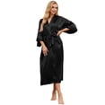 thumbnail image 3 of AMITOFO Women's Long Silk Kimono Robe Floral Satin Bathrobe, Black, One Size, 3 of 9