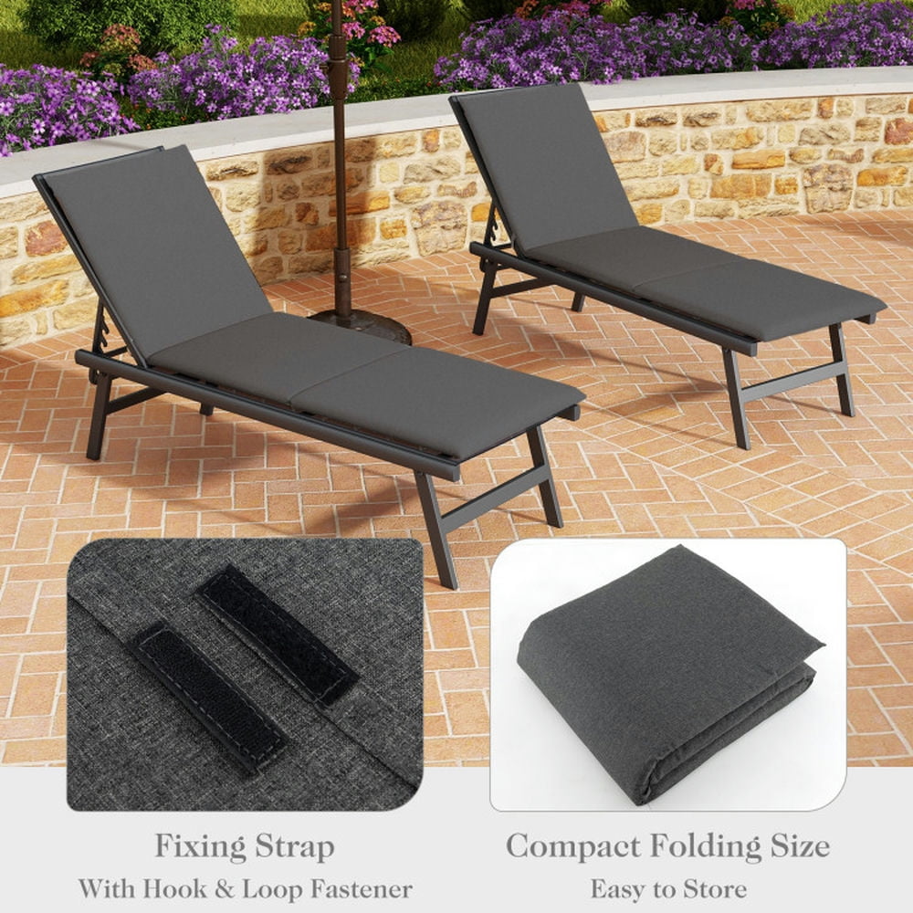 Spaco Outdoor Chaise Lounge Cushion Patio Furniture Tri-Folding Pad, Patio Furniture Pad with Fixing Straps, Lounge Chair Cushion for Outdoor, Dark Gray
