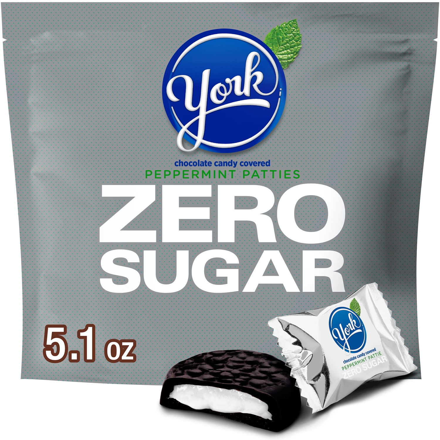 (4 pack) YORK Zero Sugar Chocolate Peppermint Patties, Candy Bag, 5.1 oz