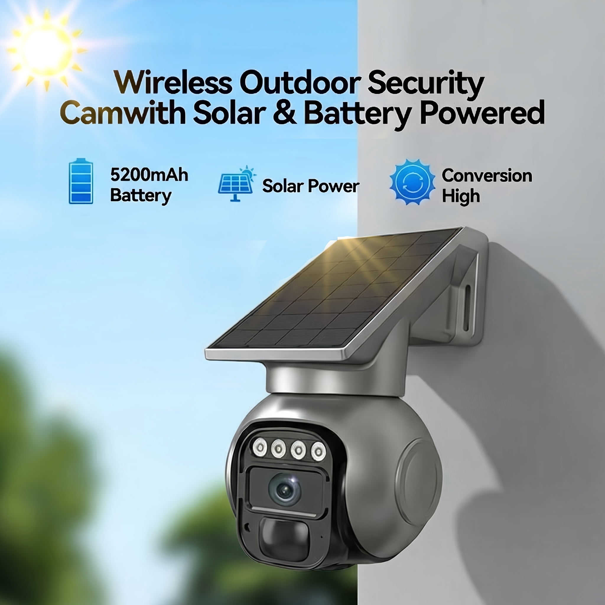 Outdoor Wireless Security Camera.Ptz Solar Wireless Security Camera with AI Human Detection, Wire-Free Battery Solar Powered, Color Night Vision, No for Home Wi-Fi Required, 2-Way Audio