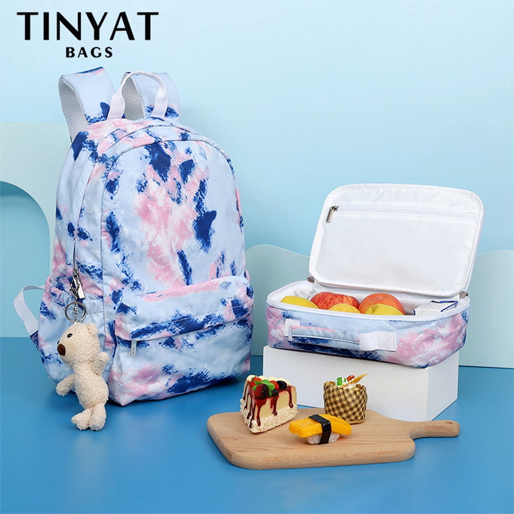 Tinyat Women Backpack for College Student Men Casual Laptop Waterproof Daypack with Lunch Bag Blue