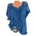 thumbnail image 3 of Lace Hollow T Shirts for Women Breathable Bat Sleeve V Neck Tee Loose Casual Summer Top Blue M, 3 of 5