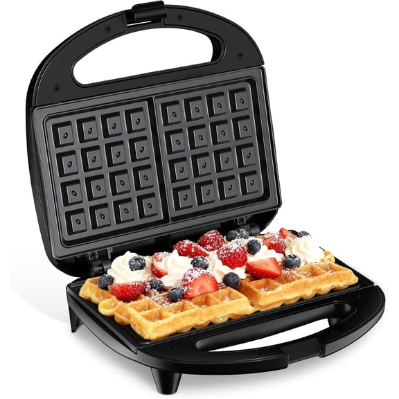 SONGAUN Belgian Waffle Maker, Dual Non-Stick Waffle Iron with Automatic Temperature Control, LED Indicator & Cool-Touch Handle, 750W, Easy to Clean Compact Waffle Machine for Home Breakfast