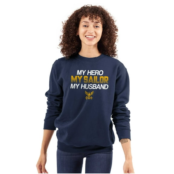US Navy Logo My Husband Hero Sailor Women Plus Size Sweatshirt Brisco Brands 2X