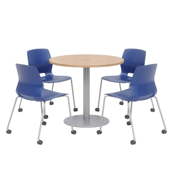 Olio Designs Maple Round 36in Lola Dining Set - Navy Caster Chairs