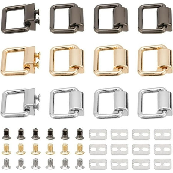 Colorful 12 Sets Metal Side Clip Clasps for Purse 3 Colors Handbag Suspension Buckle Bag Chain Strap Connector with D-ring Alloy Die Casting Bag Hardware Accessories for DIY Leather Bag Craft