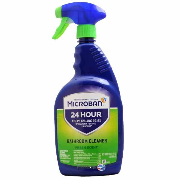 Microban 24 Hour Bathroom Cleaner and Sanitizing Spray Fresh Scent 32 fl oz + Free