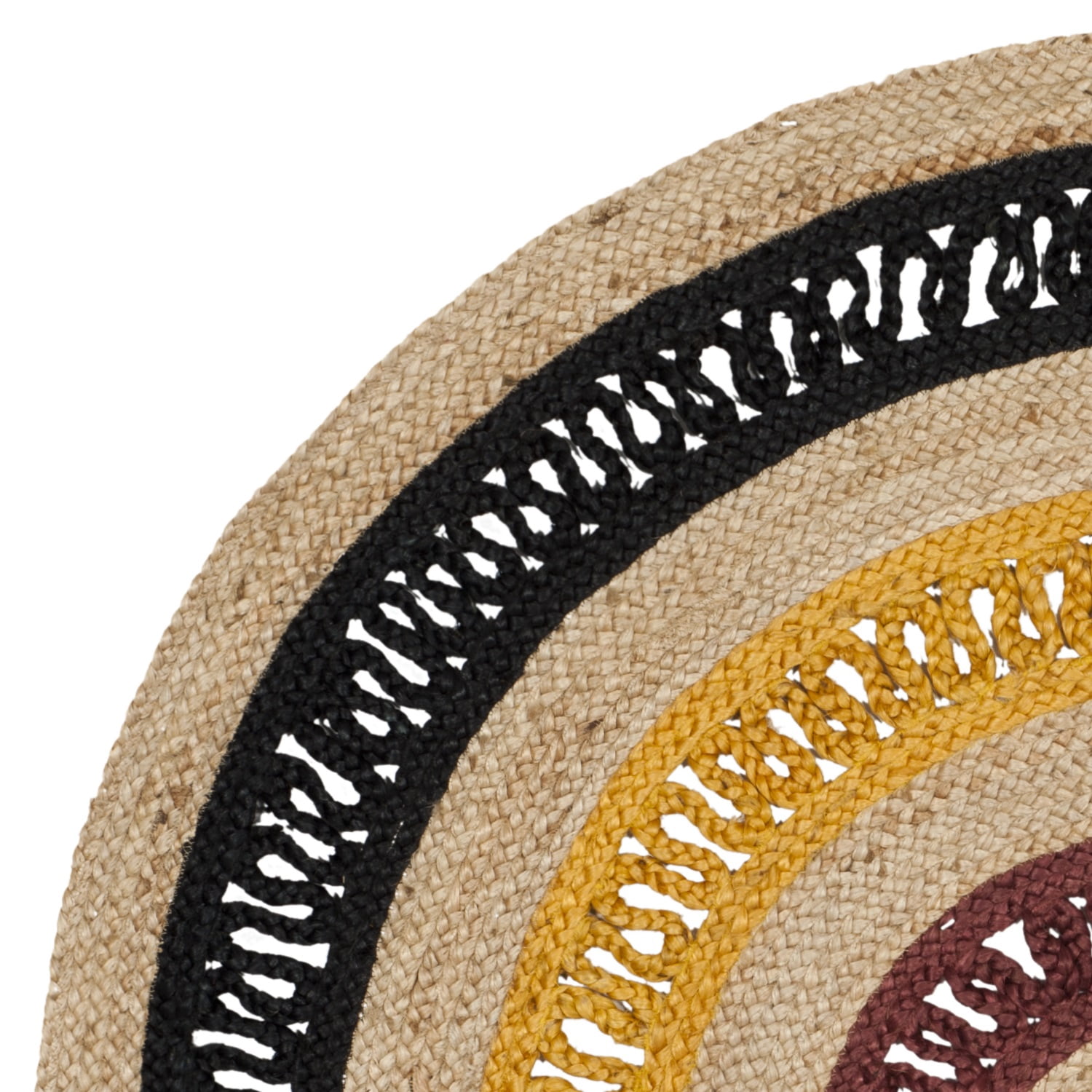 SAFAVIEH Natural Fiber Della Geometric Braided Jute Area Rug, Black/Natural, 6' x 6' Round