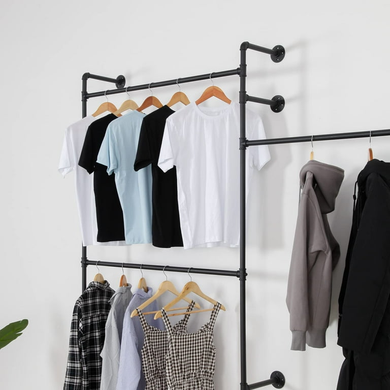 Black Clothing Rack with Shelf,Boutiques Retail Industrial Clothing  Rack,Heavy Duty Garment Rack,Multiple Uses Hanging Rack for Home and  Retail(Black)