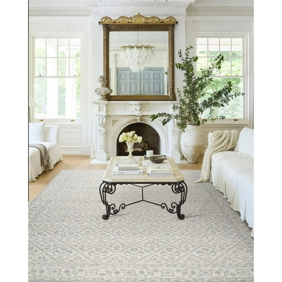 Livabliss x Nabela Noor Home Maan Printed Vintage Area Rug,9'1" x 12',Sky Blue/Off-White