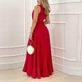 thumbnail image 4 of Vestido de mujer con cuello en V coreano de cintura alta con tirantes de color sólido temperamento con volantes con cordones y abertura grande vestido de columpio Fridja  hjkh5825, 4 of 8
