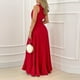 thumbnail image 4 of Vestido de mujer con cuello en V coreano de cintura alta con tirantes de color sólido temperamento con volantes con cordones y abertura grande vestido de columpio Fridja  hjkh5827, 4 of 8