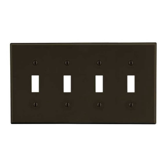Toggle Switch Wall Plate, Number of Gangs: 4 Plastic, Satin Finish, Brown