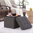 thumbnail image 2 of Ornavo Home Foldable Tufted Linen Storage Ottoman Cube Foot Rest Stool Seat - 15" x 15" (Charcoal Gray), 2 of 7