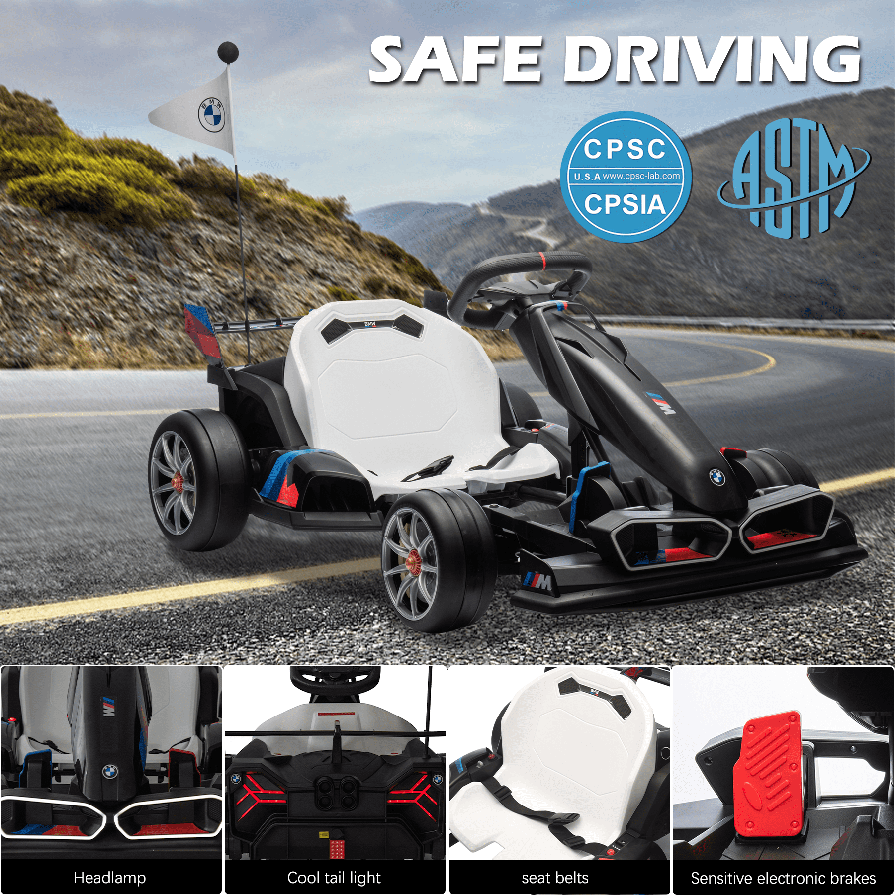 NEECHIPRO 36V Licensed BMW Electric Go Kart , 400W Powerful Motor Racing with Drift Race Pedal,for Kids Age 6+, 8mph,Black
