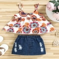 thumbnail image 2 of Infant Baby Girls 2 Pieces Outfits  Ethnic Style Print Ruffles Sling Tank Tops + Ripped Denim Skirt Summer Set, 2 of 7
