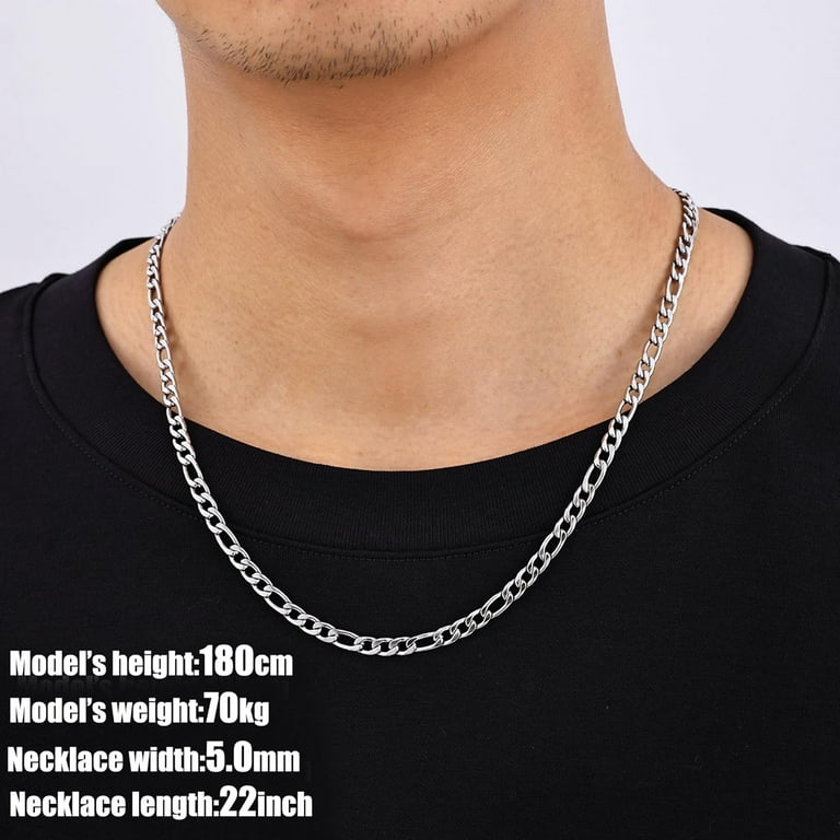 Figaro Chains for Men Women, Silver Tone Mens Chain Necklaces Figaro Chains for Men Women, Silver Tone Mens Chain Necklaces