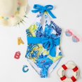 thumbnail image 4 of Gyratedream Toddler Baby Girl One Piece Swimsuit Kids Flower Print Halter String Swimwear Bathing Suit Family Swimsuits Matching Set for 2 Years-X-Large, 4 of 8