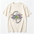 thumbnail image 2 of Women's Cotton T Shirts Graphic Tee Tops Bloom With Dragonfly and colorful flowers Vintage Print Short Sleeve T-Shirt, 2 of 5