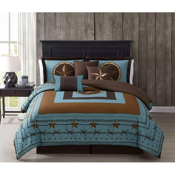 King Size Turquoise Brown Texas Star, Western Bedding Sets King