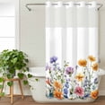 thumbnail image 3 of Spring Floral No Hook Shower Curtain Waterproof, Bathroom Curtains with Snap in Liners and See Through Top Window, Yellow Purple Flowers Pastoral Hotel Style Bathtub Curtains Shower 36"Wx78"L, 3 of 8
