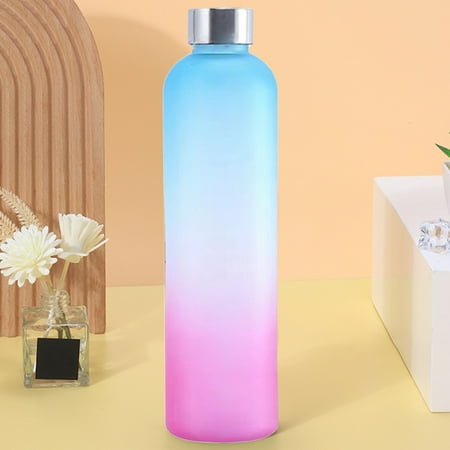 

Tepsmf 1000ML Gradient Color Large Capacity Frosted Water Cup Stainless Steel Lid Space Cup Portable Sports Plastic Cups Modern Home Decor