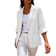 thumbnail image 6 of Women’s Single Button Cotton Linen Blazer Notched Lapel Jacket with Pockets, Breathable Roll up Long Sleeve Coat for Spring Fall White, 6 of 7