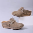 thumbnail image 5 of Women's Orthopedic Sandals Closed Toe Suede Summer Low Wedge Slides Trendy Stitching Buckle Straps Platform Slippers Khaki Size 8, 5 of 8