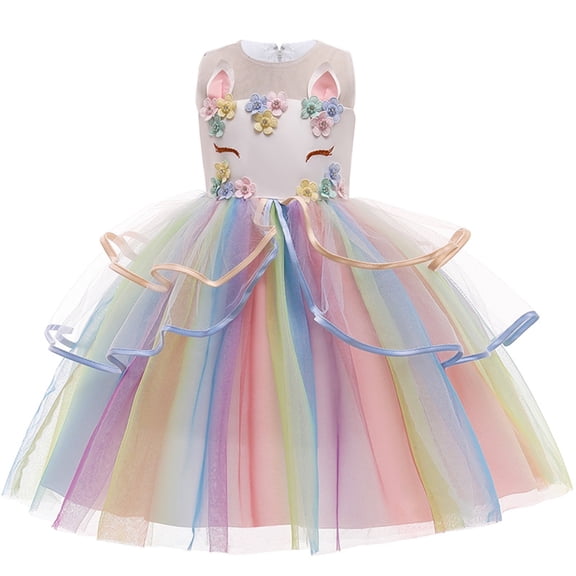 KAWELL Flower Unicorn Dress Birthday Party Pageant Costume for Halloween