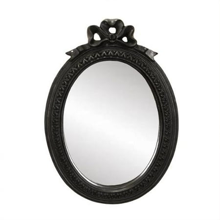 11.25" Vintage Style Black Decorative Bow Oval Wall Mirror