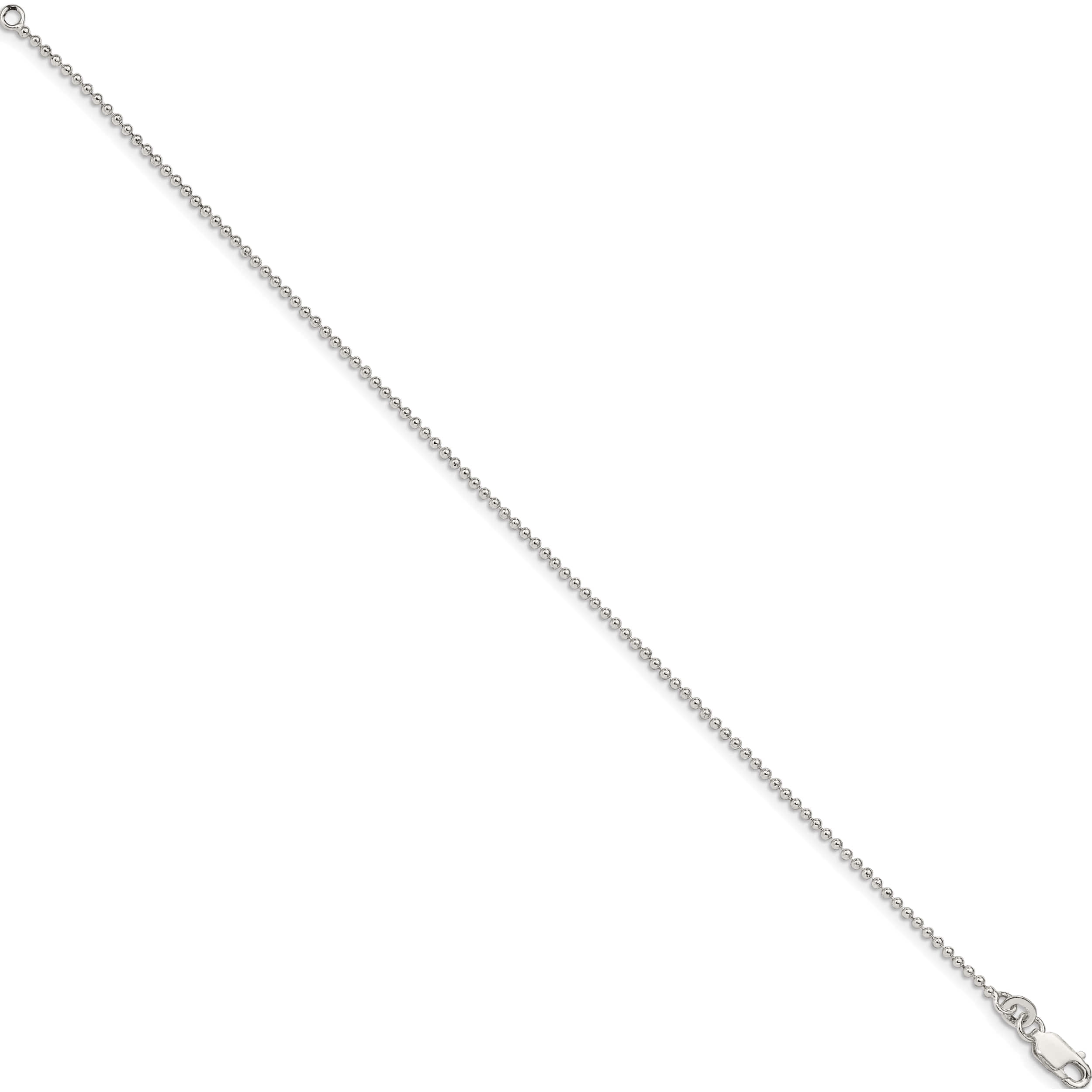 Sterling Silver 1.5mm Beaded Chain Anklet (9 X 1.5) Made In India qk81-9