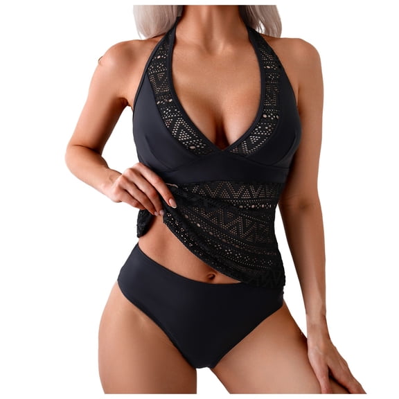 BOBOGOJP Tankini Swimsuits for Women Tummy Control Bathing Suits Two Piece Tankini Tops with Bikini Bottoms Twist Swimwear L for Size Black