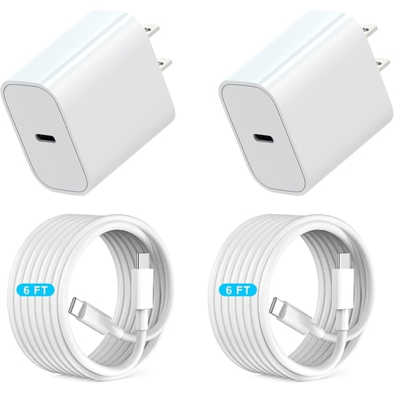 TianQiW 2 Pack 20W USB C Wall Charger with 6Ft Type C to C Cable, PD Fast Charging Plug Adapter Compatible with iPhone 16 15, iPad and AirPods