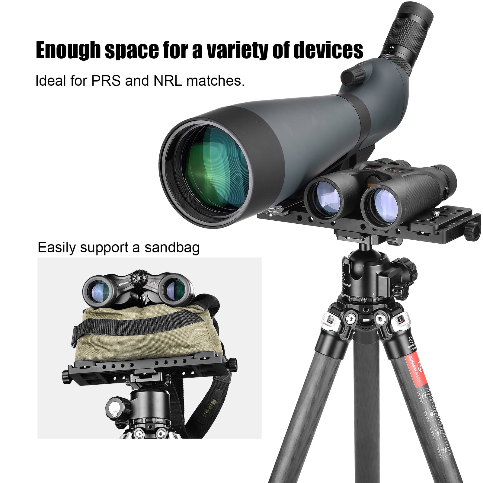 SUNWAYFOTO TT-01 Tripod Tactical Table, Tac-Table, Multi-Purpose Mounting Platform, Integrated Arca Rail, 1/4" and 3/8",Hunter Tripod Plate,11.2''x3.6''(285mmx91mm)