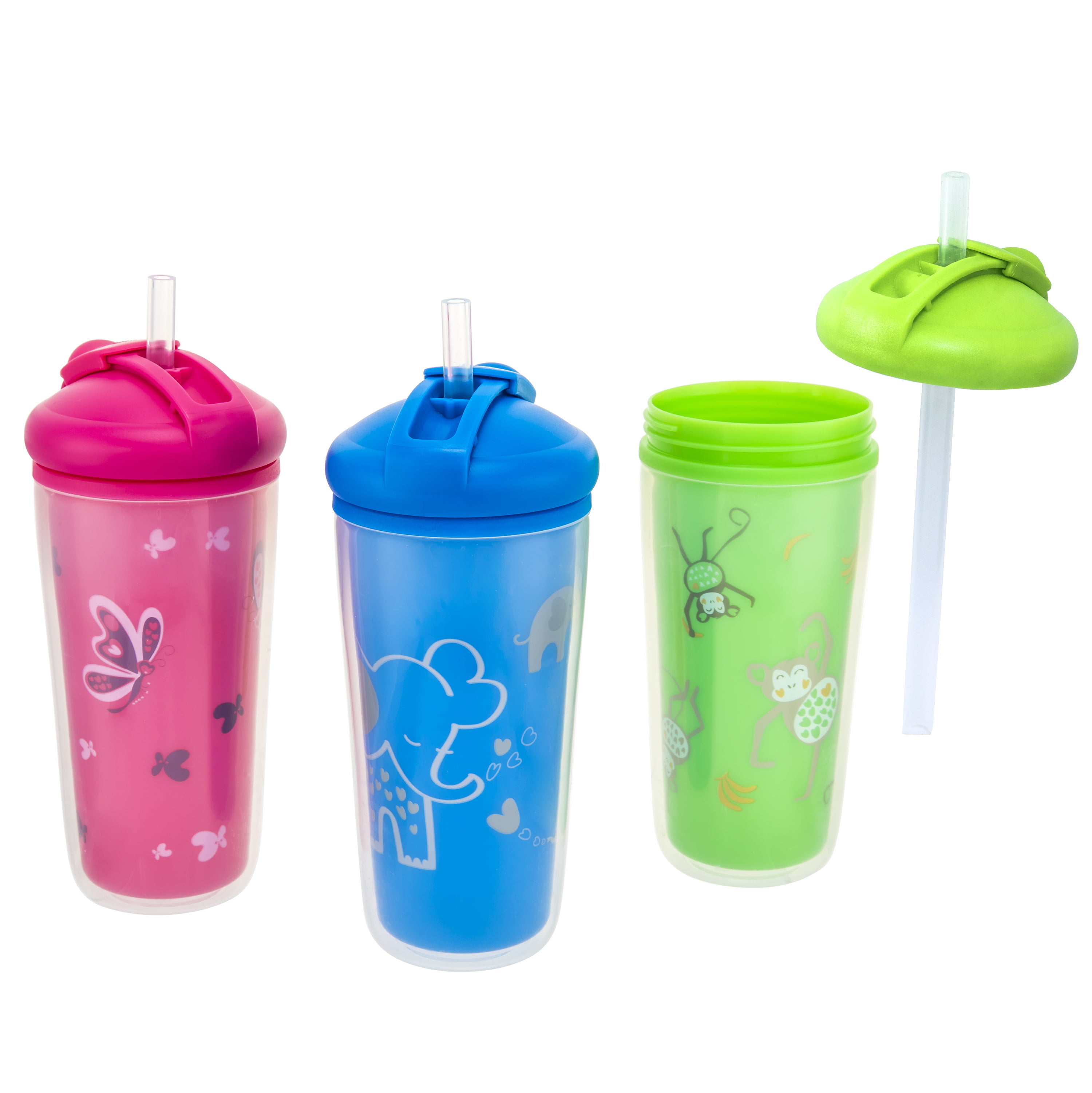 Klickpick Home Kids Cups Set - 12 Ounce Children Tumbler with straws And  Lids Stackable Stainless Steel Toddler Baby Straw Cup Powder Coated Insulated  Tumblers (Aqua Blue Green Peach Polignac)