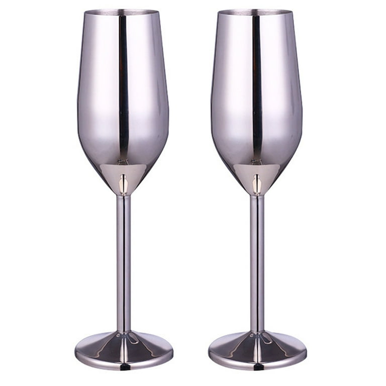 Two Stainless Steel Champagne Glasses 