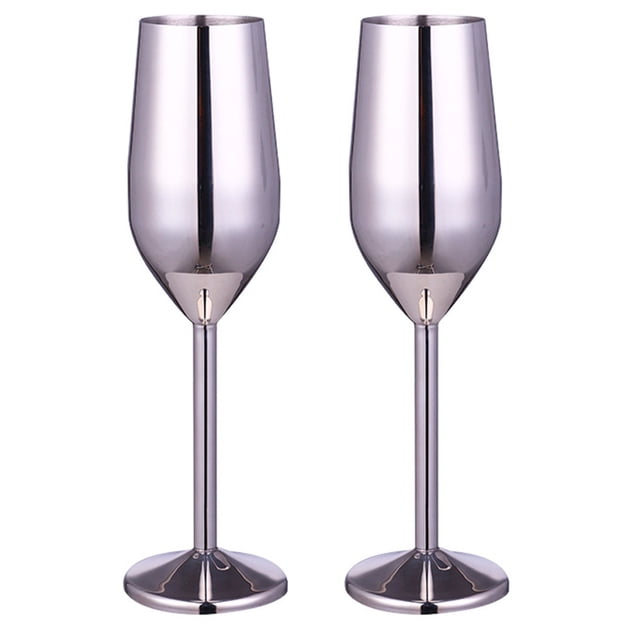 Flûtes à Champagne, Ensemble de 2, Coupes à Champagne en Acier Inoxydable Incassables pour Usage Intérieur et Extérieur