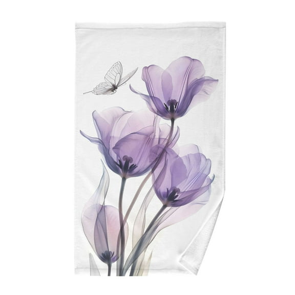 Tulips and Butterfly Cotton Face Towels Absorbent Hand Towel Soft Bathroom Towel for Kitchen Hotel Decoration