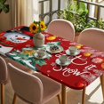 thumbnail image 3 of Red Snowman Christmas Table Cloths for 5 Foot Rectangle Tables, Xmas Tree Ball Snowflake Winter Patio Waterproof Elastic Fitted Tablecloths, Washable Rectangular Table Cover for Camping, 3 of 8