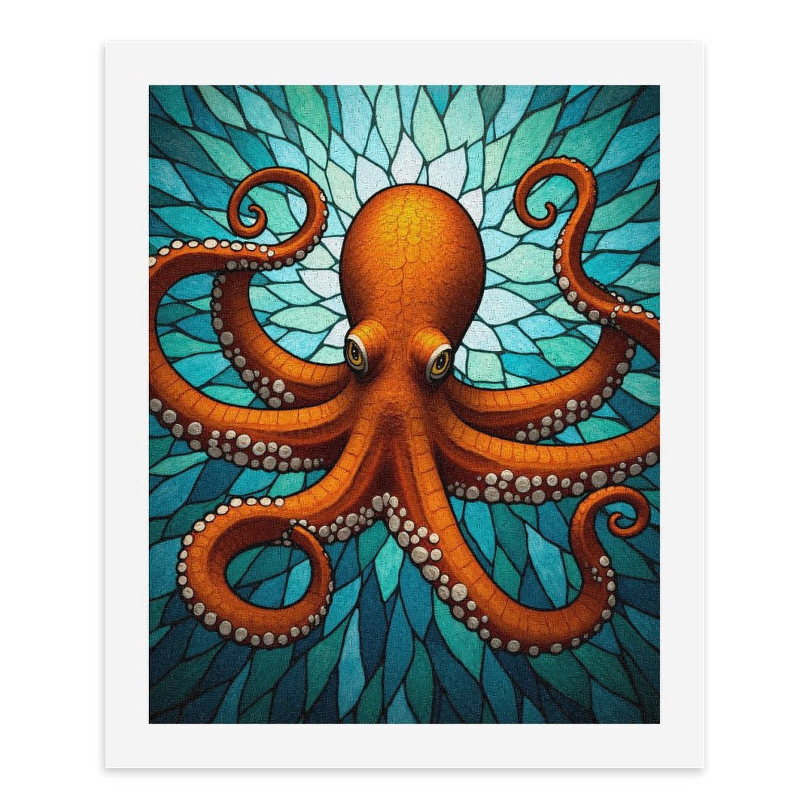 Paint by Numbers Kit for Adults, Orange Octopus Blue Mosaic Ocean Paint by Numbers, Easy Paint by Numbers Kit for Adults Beginner, DIY Adult Paint by Number Kits on Canvas, Home Decor