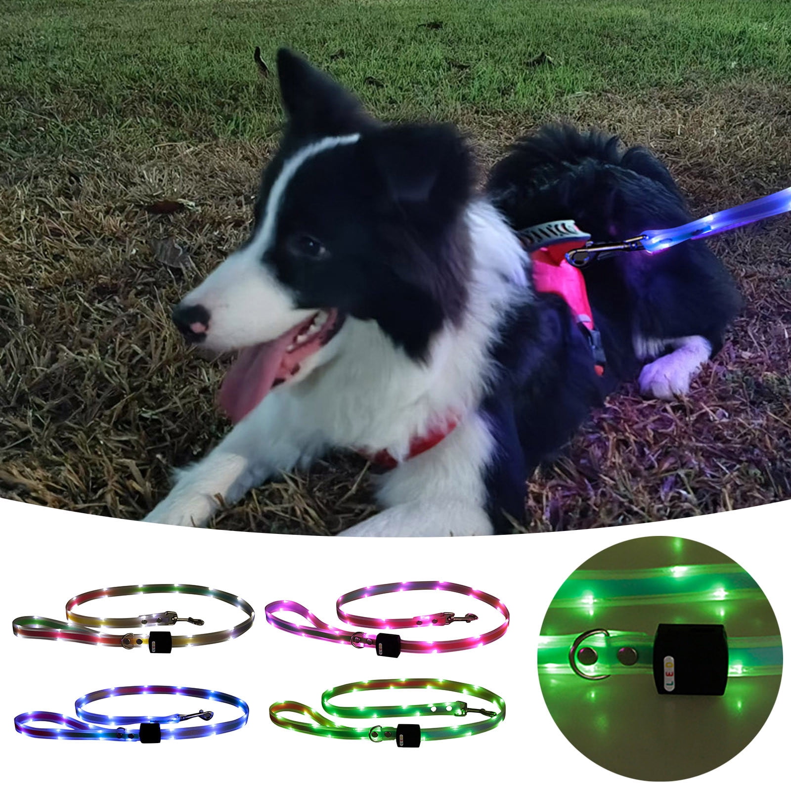 USB Rechargeable LED Dog Leash - 5FT Light Up Leash for Night Walking, Glow in The Dark Safety Lead with Reflective Stripes for Small Medium Large Dogs