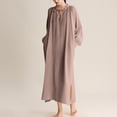 thumbnail image 6 of Annhoo Nightgowns for Women Cotton Comfortable Pleated Loose Plain V Neck Long Sleeve Nightdress Fashion Clothes, 6 of 6