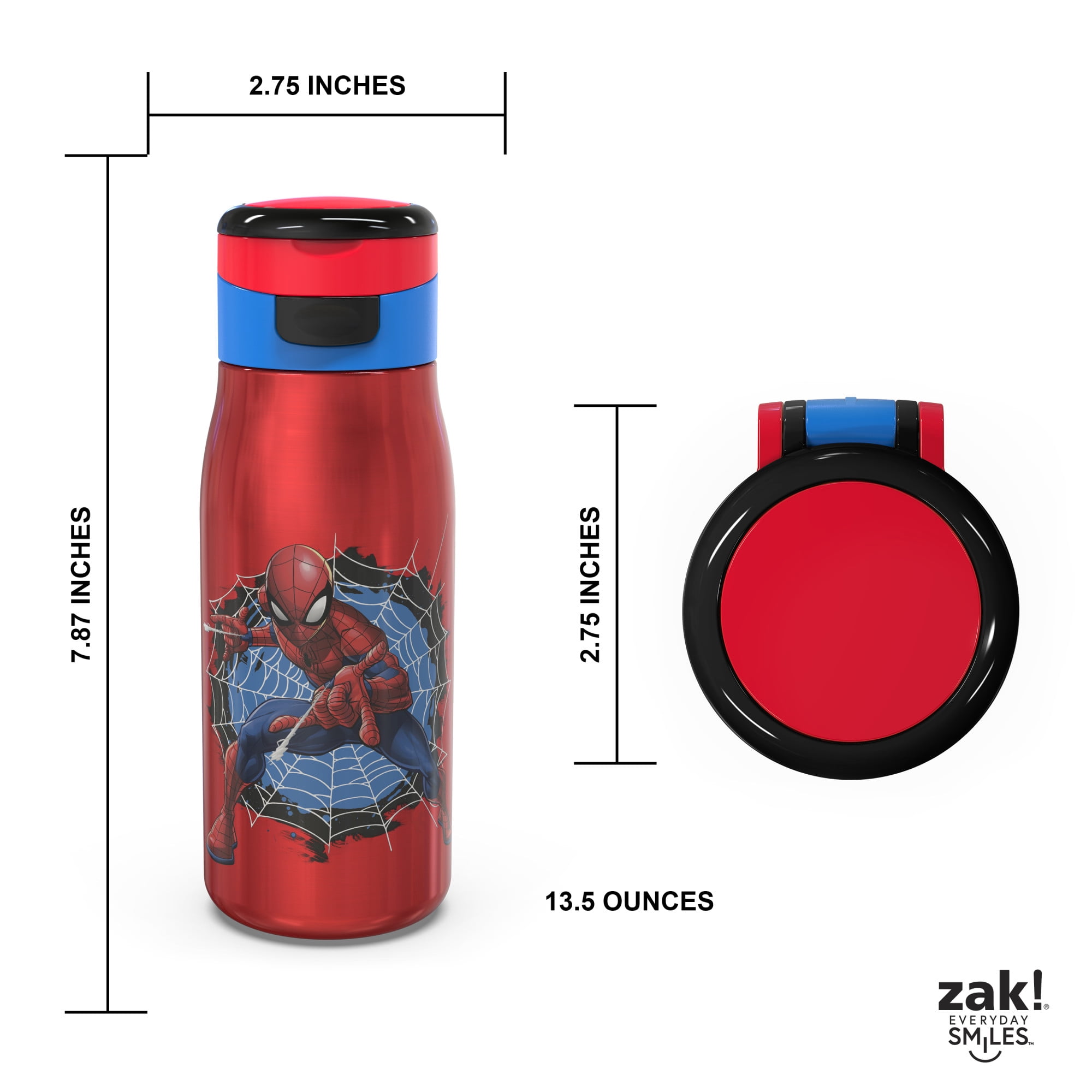 Zak Designs Marvel Comics 13.5 ounce Vacuum Insulated Stainless Steel Water Bottle, Spider-Man