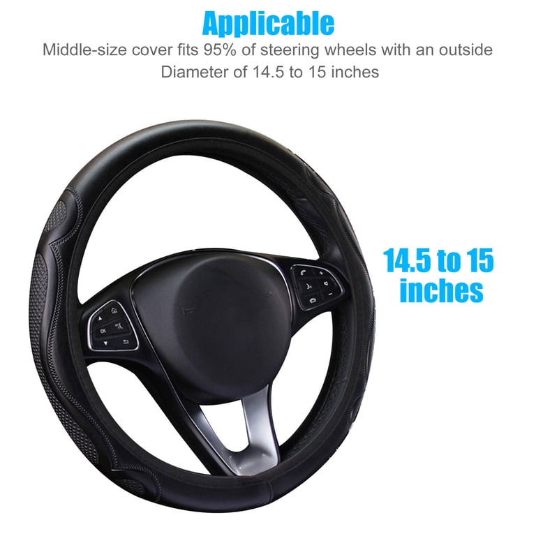 Gray And Black Leather Steering Wheel Cover – Universal 15-inch Fit For Car, Van, SUV, Truck