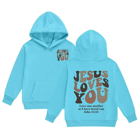 shqvo Jesus Loves You Hoodies for Kids Trendy Cute Christian Letter Print Hooded Sweatshirts Casual Tops with Pockets Jesus Hoodie for Little Big Girls Boys