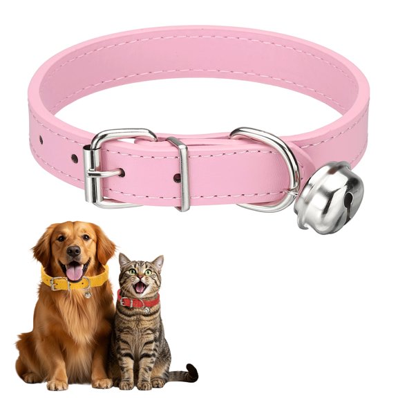 Uxcell Dog Collar with Bell Adjustable Buckle PU Leather Dog Collars 16" Pink