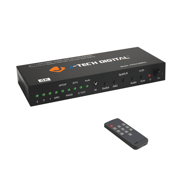 JTech Digital HDMI Audio Extractor 4K60Hz 444 3X1 Switcher SPDIF