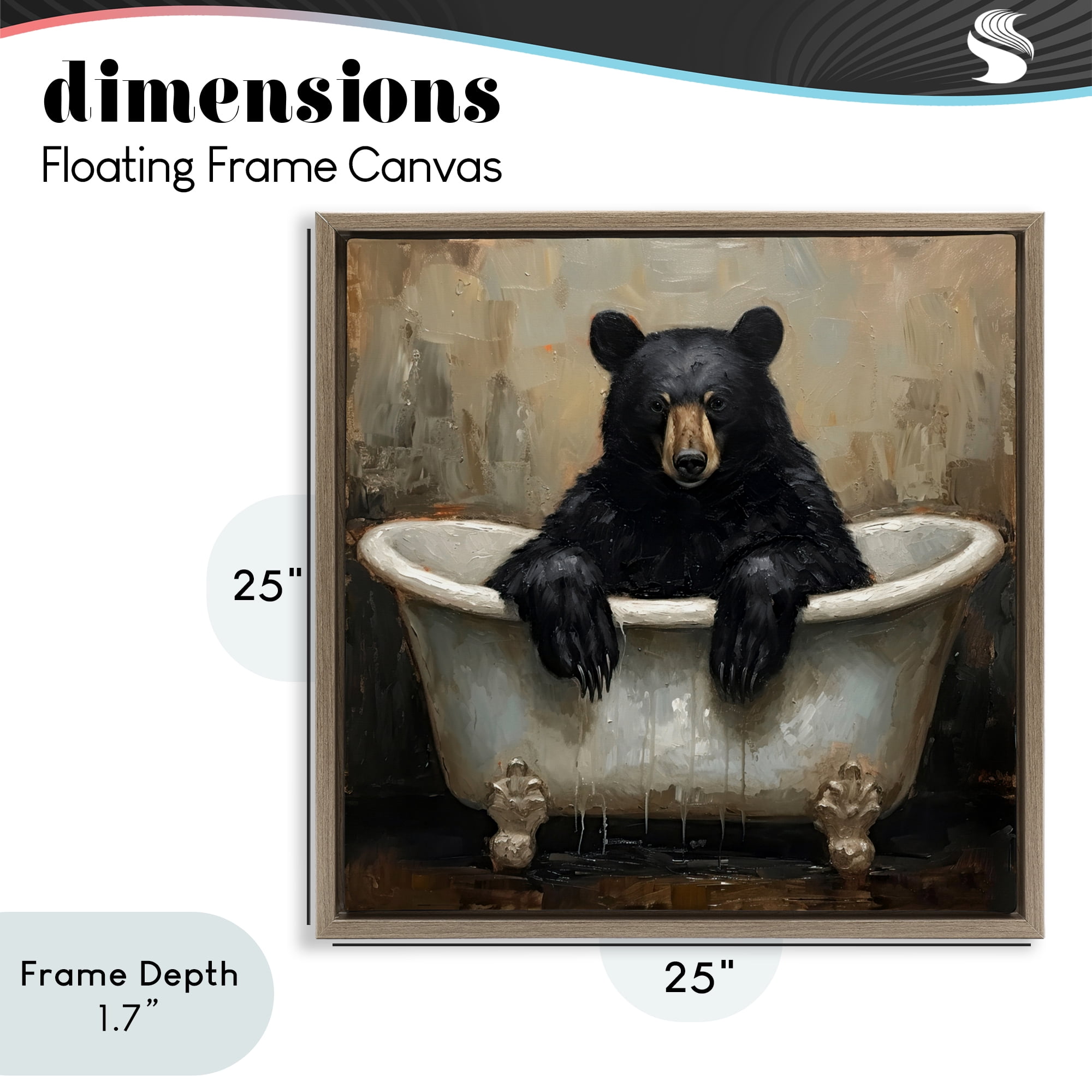 Stupell Industries Black Bear Bath Time Brown Framed Floater Canvas Wall Art, design by Tina LeCour